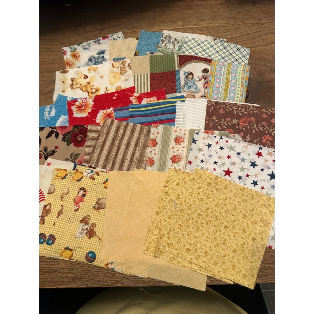 44 Pc 5 Inch Fabric Charm Squares Lot Vintage Style Floral Childrens Prints